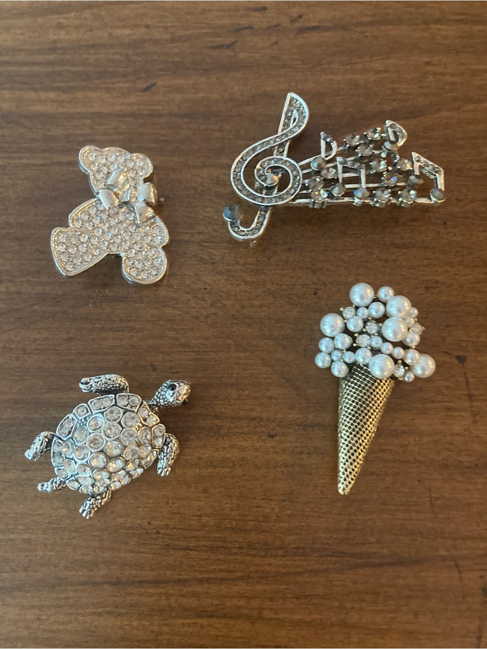 SET of 4 NEW brooches Ice Cream Cone,  bear,  musical,  & turtle.
